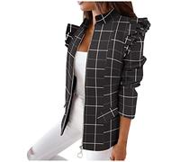 Blazer Große Größen Damen Mantel Rüschen Reißverschluss Druck Cardigan Business Dünn Kurzblazer Anzugjacke Langarm Taschen Oberbekleidung Anzug Mantel Blazerjacke mit Taschen
