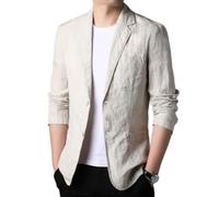 Blazer Herren,Herren 2 Knopf Anzug Entspannte Passform Sport Blazer Mantel Stilvolle Baumwolle Leinen Hell Jacke Beige Elegant Locker Geschnitten Blazer Geeignet Für Party Date Prom Smart Blazer, L