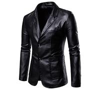 Blazer Herren, Lederblazer Für Herren, Reverskragen, Anzugjacke Aus Pu Kunstleder, Motorradjacke, Zweiknopf Stil, Smart Casual, Biker Jacke, Slim Fit, Business Casual, Sportjacke, Schwarz,