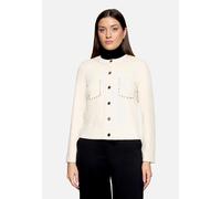 Jackenblazer BETTY BARCLAY "Damen mit Knöpfen", Damen, Gr. 46, weiß (grau beige), Samt, Obermaterial: 92% Polyester, 8% Elasthan, gerade normal, Rundhals, Blazer (52224404-46) grau beige
