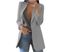 Blazer-Jacken für Damen, einfarbig, Revers, lange Ärmel, Mantel, Cardigan, Tops, Übergröße, lässig, elegante Strickjacken, Anzüge für Arbeit, Büro, Business, grau, 48