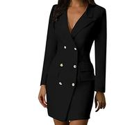 Blazer Kleid Damen Elegant Business Blazer Kleid mit Zweireihiger,Herbst Winter GroßE GrößEn Langarm V-Ausschnitt Sexy Etuikleid Mini Blusenkleid Kariertes üBergangs Anzug Mantelkleid Jacke