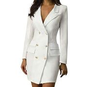 Blazer Kleid Damen Elegant Business Blazer Kleid mit Zweireihiger,Herbst Winter GroßE GrößEn Langarm V-Ausschnitt Sexy Etuikleid Mini Blusenkleid Kariertes üBergangs Anzug Mantelkleid Jacke