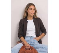 Kurzblazer STREET ONE, Damen, Gr. 46, braun (schwarz coffee meliert), Stoff, 76% Polyester, 23% Baumwolle, 1% Elasthan, unifarben, regular fit normal, V-Ausschnitt, normaler Saum, Blazer Kurzblazer, m
