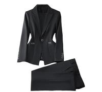 Blazer und Hosenanzug, formell, einfarbig, Damenjacke, Hose, Business, Arbeitskleidung, 2-teiliges Set, Schwarzes 2-teiliges Set, X-Large