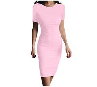 Bleistiftkleid Elegant Lang Midikleid Eng Gerade Geschnitten Sommerkleid Bodycon Kurzarm Sommerkleider Damen Leicht Und Luftig Freizeitkleid Curvy Midi kleider Rundhals Einfarbig Strandkleid