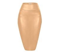 Bleistiftrock aus Kunstleder, knielang, Midi-Rock für Damen - Braun - 3X-Groß