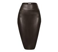 Bleistiftrock aus Kunstleder, knielang, Midi-Rock für Damen - Braun - 3X-Groß