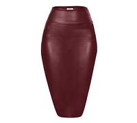 Bleistiftrock aus Kunstleder, knielang, Midi-Rock für Damen - Rot - Groß