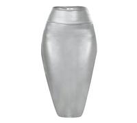 Bleistiftrock aus Kunstleder, knielang, Midi-Rock für Damen - Silber - X-Groß