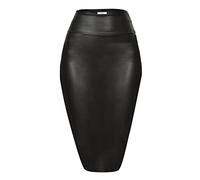 Bleistiftrock aus Kunstleder unter dem Knielang, Midi-Bodycon-Rock für Damen, Schwarz Leder, 3X-Groß