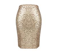 Bleistiftrock Damen Lang Glitzer - Glitzer Rock Damen Pailetten Gold - Rockabilly Enger Rock - Stretch Abendrock Party Knielang Eng Midirock Figurbetont Sommer Midi Sommerrock Glänzender Rock Elegant