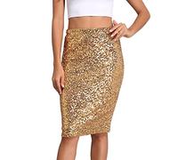 Bleistiftrock Damen Lang Glitzer - Glitzer Rock Damen Pailetten Gold - Rockabilly Enger Rock - Stretch Abendrock Party Knielang Eng Midirock Figurbetont Sommer Midi Sommerrock Glänzender Rock Elegant