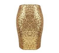 Bleistiftrock Damen Lang Glitzer - Glitzer Rock Damen Pailetten Gold - Rockabilly Enger Rock - Stretch Abendrock Party Knielang Eng Midirock Figurbetont Sommer Midi Sommerrock Glänzender Rock Elegant