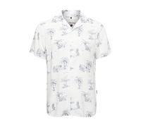 Blend 20715644 Shirt Herren Kurzarmhemd Herrenhemd Hemd Bowlinghemd Cuba-Kragen Umlegekragen Regular Fit Hochwertige Viskose-Qualität Flower-Muster Blumen, Größe:3XL, Farbe:Snow White (110602)