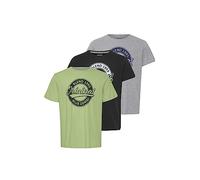 Blend 20715726 Herren T-Shirt Kurzarm Shirt mit Print Rundhals-Ausschnitt Frontprint hochwertige Baumwoll-Qualität 3-Pack Multipack, Größe:M, Farbe:Black Stone Mix Green Eye (202304)