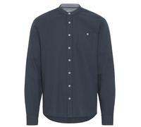 Langarmhemd BLEND "BHBobby Shirt mandarin", Herren, Gr. XL, US-Größen, blau (marineblaus), 55% Leinen, 45% Viskose, unifarben, regular fit, ohne Ausschnitt, gerader Abschluss, Hemden, Stilvolles Langa