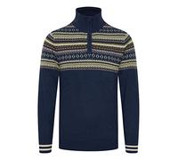 Blend BHGrote Herren Strickpullover Grobstrick Pullover Troyer mit Stehkragen und Reißverschluss Norweger Muster, Größe:3XL, Farbe:Dress Blues (194024)