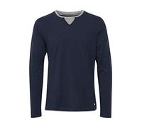 Blend BHLeonas Herren Longsleeve Langarmshirt Shirt mit Rundhals-Ausschnitt Double Layer V-Neck Look Baumwollmischung Regular fit, Größe:S, Farbe:Navy (70230)