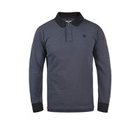 Langarm-Poloshirt BLEND "BHRalle", Herren, Gr. M, india ink, Web, 100% Baumwolle, unifarben, regular fit, V-Ausschnitt, Rippbündchen, Shirts, Longsleeve mit verlängerter Rückenpartie (62900939-M) indi