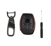 BlesConi Lederner Schlüsselanhänger für Mercedes für Benz Fernbedienung, 3-Tasten, passend für A/B/C/E/R/S/CL/CLA/GL/ML/SL/SLK/Sprinter/CLS/G-Serie(Black+ Red Line)