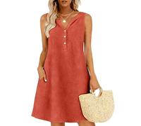 BLIBUNALA Sommerkleid Damen Leicht, Weisses Kleid Sommer, Leinen In Unifarbe Ärmellos Mit Falten Leinen-Baumwoll Umstandsmode Strickkleid Damen Kleider Sommerkleid Strandkleid Luftig Lang Kleid S-5XL