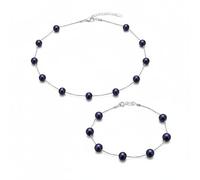 Bling Jewelry Braut Zinnbecher Kettenstation Schwarze Süßwasser Zuchtperlen 7MM Perlen Halskette 18 Zoll & Armband 7 Zoll Schmuckset Für Frauen .925 Sterlingsilber