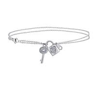 Bling Jewelry Cz Akzent Herz Anhänger Schloss & Schlüssel Fußkettchen Doppelkette Fußkettchen Für Frauen .925 Sterling Silber Verstellbar 9 Bis 10 Zoll Mit Verlängerungsfunktion