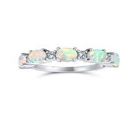 Bling Jewelry Dünne CZ Akzent Stapelbar 1/2 Ewigkeit Oval Weiß Erstellt Opal Bandring Für Frauen .925 Sterlingsilber 1MM Band Oktober Geburtsstein