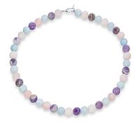 Bling Jewelry Einfache schlichte westliche Schmuckkette mit gemischten Amethyst-, Aquamarin- und Rosenquarz-Mattperlen, runde 10MM-Perlenkette, Halskette für Frauen, silberner Verschluss, 15 Zoll