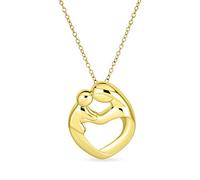 Bling Jewelry Family Parent New Mother Mom Loving Son Child Daughter Heart Shaped Pendant Necklace For Freundin Yellow 14K Gold Vergoldet .925 Sterling Silver