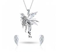 Bling Jewelry Firefly Fairies Anhänger Halskette & Schutzengel Flügel Ohrstecker Schmuckset Für Frauen & Teenager .925 Sterlingsilber