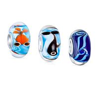 Bling Jewelry Gemischte Nautische Set Bundle .925 Sterling Silber Kern Durchscheinend Multi Color Murano Glas Gold Fisch Wal Wellen Charme Bead Spacer Passt Europäischen Armband Für Frauen Teen