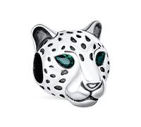 Bling Jewelry Gesicht Dschungel Zoo Tier Jaguar Panther Kopf Grün Kubikzirkonia CZ Augen Puma Perlenanhänger Für Frauen Teenager Oxidiertes .925 Sterlingsilber Passt Europäisches Armband