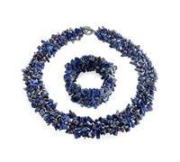 Bling Jewelry Große Breite Klobige Blaue Lapis Stein Chips Aussage Bib Halskette Für Frauen Kragen Stretch Armband Für Frauen Set 18 Zoll