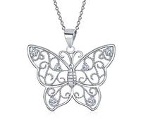 Bling Jewelry Großer Filigraner Kubikzirkonia CZ Akzent Garten Schmetterling Anhänger Halskette Für Frauen Teenager .925 Sterling Silber