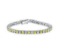 Bling Jewelry Kanarienvogel Gelb Weiß Abwechselnd Simuliert Citrin Runde Kubischer Zirkon 12,00 Ct 4 Prong Korb Set Solitär Aaa Cz Tennis Armband Für Frauen Abschlussball Braut Versilbert 7,5 Zoll