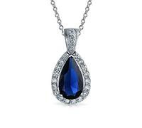 Bling Jewelry Klassischer Brautschmuck Birne Form 24X15 Solitär Teardrop Halo AAA 15CT CZ Simuliert Blauer Saphir Anhänger Halskette Für Frauen Abschlussball Brautjungfer Hochzeit Versilbert