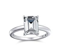 Bling Jewelry Klassischer Zeitloser Einfacher 2.5CT Rechteck Brillant Smaragd Schliff AAA CZ Solitär Verlobungsring Für Frauen Dünnes Band .925 Sterlingsilber