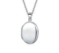 Bling Jewelry Mittlere Einfache Ovale Fotomedaillons Für Frauen Und Teenager, Um Bilder Zu Halten, Poliertes .925 Silber Medaillon Halskette Anhänger 1,25 Zoll