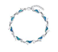 Bling Jewelry Nautische Seepferdchen Blau Erstellt Opal Charmee Link Armband Für Frauen .925 Sterling Silber