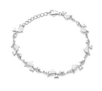 Bling Jewelry Nautische Tropical Strand Urlaub Schillernden Weiß Rosa Erstellt Opal Inlay Multi-Charme Delphine Armband Fußkettchen Link Für Frauen .925 Sterling Silber Einstellbar 7,5-9 Zoll