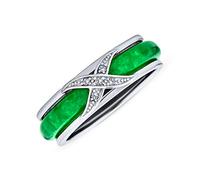 Bling Jewelry Pavé CZ Akzent Criss Cross Kubikzirkonia X Kuss Gefärbter Grüner Jade Bandring für Frauen für Freundin .925 Sterlingsilber