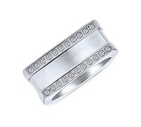 Bling Jewelry Personalisieren Sie Geometrischen Pflaster CZ Akzent Zirkonia Herren Rechteck Siegel Statement Ehering Für Männer Silber Ton Edelstahl Anpassbar