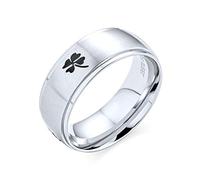 Bling Jewelry Personalisierter Glücksbringer keltisches irisches Kleeblatt vierblättriges Kleeblatt Ehering Ring für Männer für Frauen Mattes Finish Silberton Edelstahl