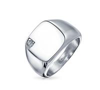 Bling Jewelry Personalisierter Herrenring Mit Kubischem Zirkonia CZ Akzent Graviertem Monogramm Initialen Statement Quadratischem Siegelring Für Männer Silberfarbener Edelstahl