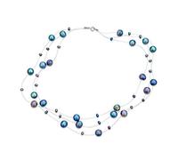 Bling Jewelry Schattierungen Von Grau Blau Multi Strang Angelschnur Süßwasser Zuchtperlen Illusion Halskette Für Frauen Hochzeit Brautjungfer Feierlich Party