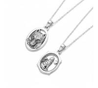 Bling Jewelry Set Aus Zwei Unisex Wicca Werwolf Medium Oval Tier Totem Amulett Mit Halbmond & Sterne Anhänger Halskette Für Frauen Teenager Und Männer Oxidiertes .925 Sterlingsilber