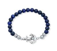 Bling Jewelry Stapelbar Marineblau Lapis Lazuli Strang Kugel Perle Stretch Nautische Seil Boot Anker Armband Für Frauen Männer Silber Ton Edelstahl