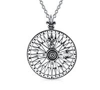 Bling Jewelry Unisex Runde Medaillon Navigation Richtung Große Keltische Fleur De Lis Nautischen Rose Kompass Anhänger Halskette Für Frauen Männer Graduierung Oxidiert .925 Sterling Silber